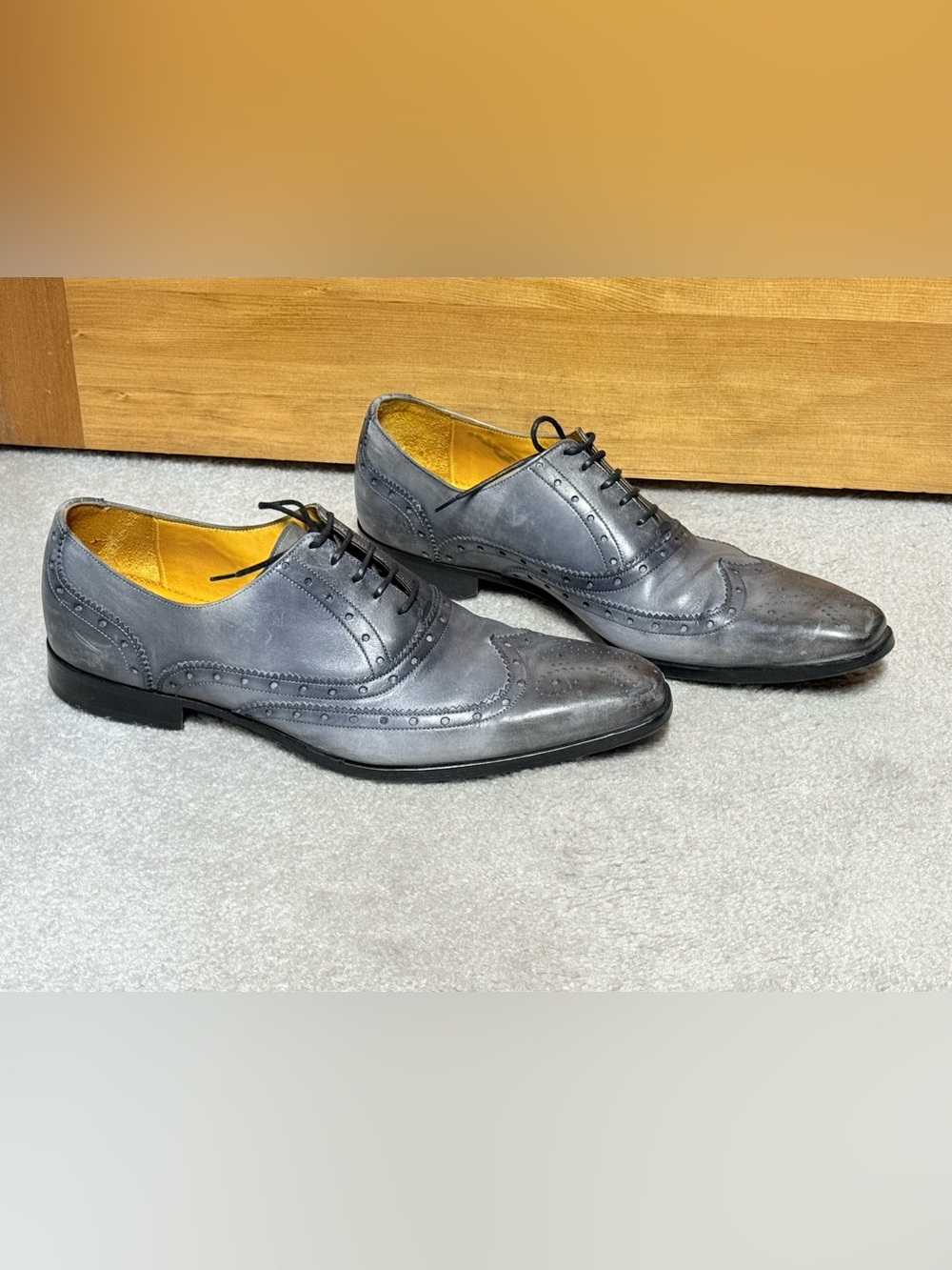 Undandy Handmade Luxury Grey Black patina Leather Wing Tip Brogue Oxford 10.5 - Picture 3 of 11